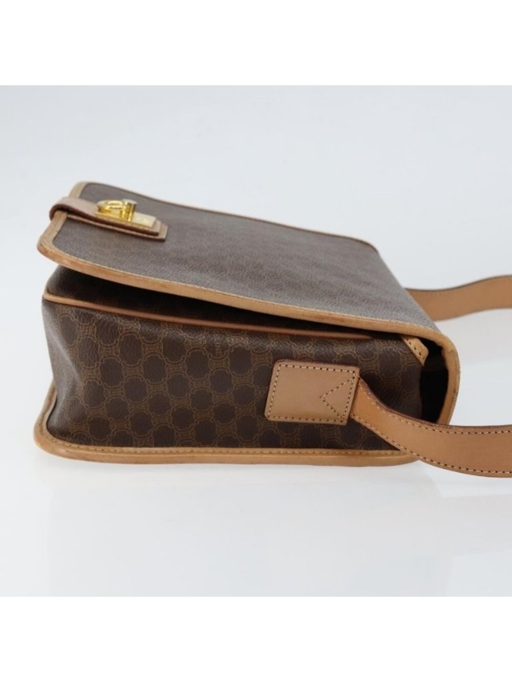 Authentic CELINE Macadam Canvas Shoulder Bag PVC Brown Gold - Picture 10 of 16